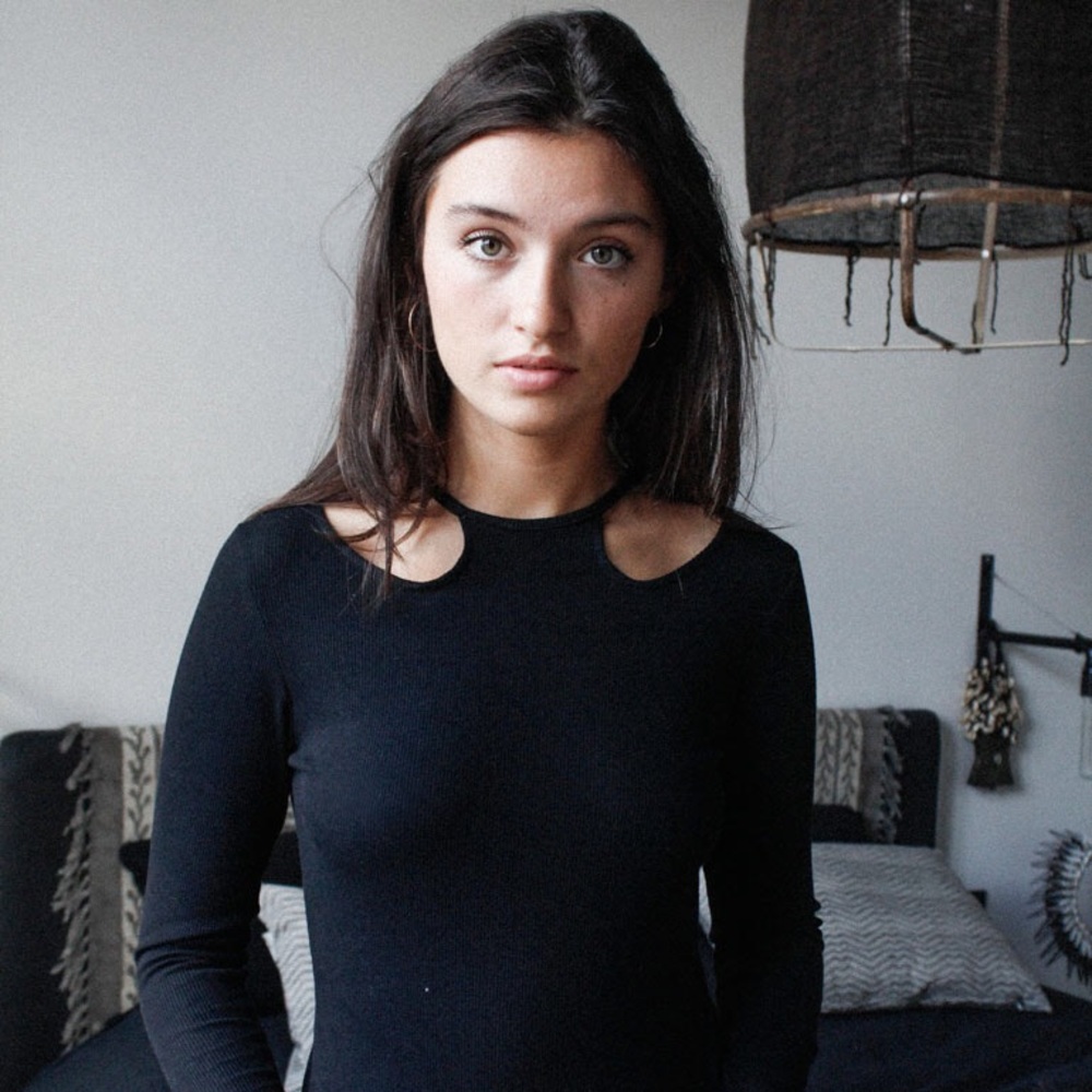 Fitted Black Long Sleeve Ribbed Top with Cut Outs